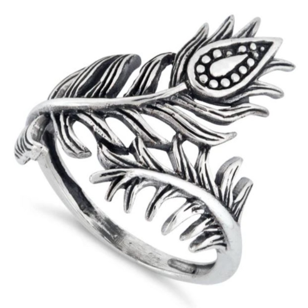 925 STERLING SILVER Peacock Feather Ring - Picture 14 of 16